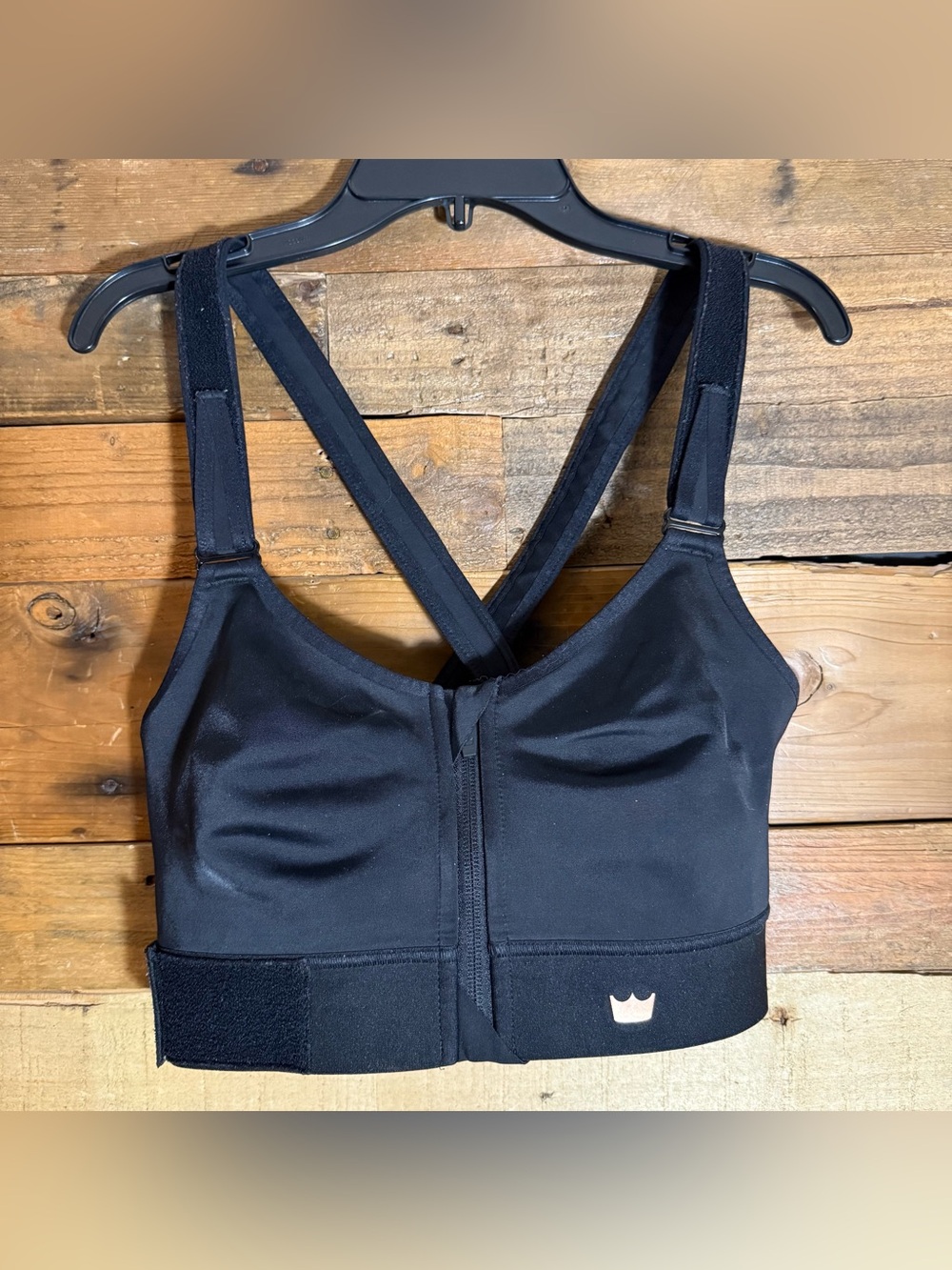 SHEFIT Luxe Womens Black Moisture Wicking Nylon Spandex Sport Bra Zip Front